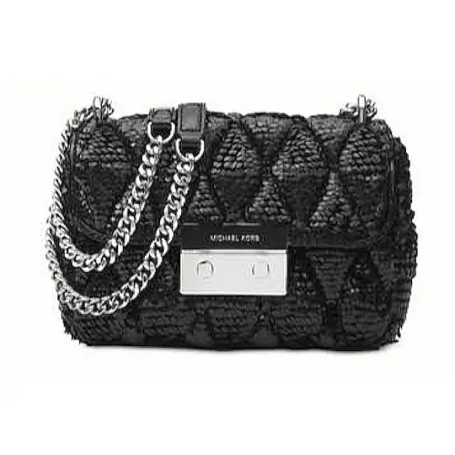 Michael Kors Sloan Sequined Quilted Shoulder Bag Black/sequins-silver