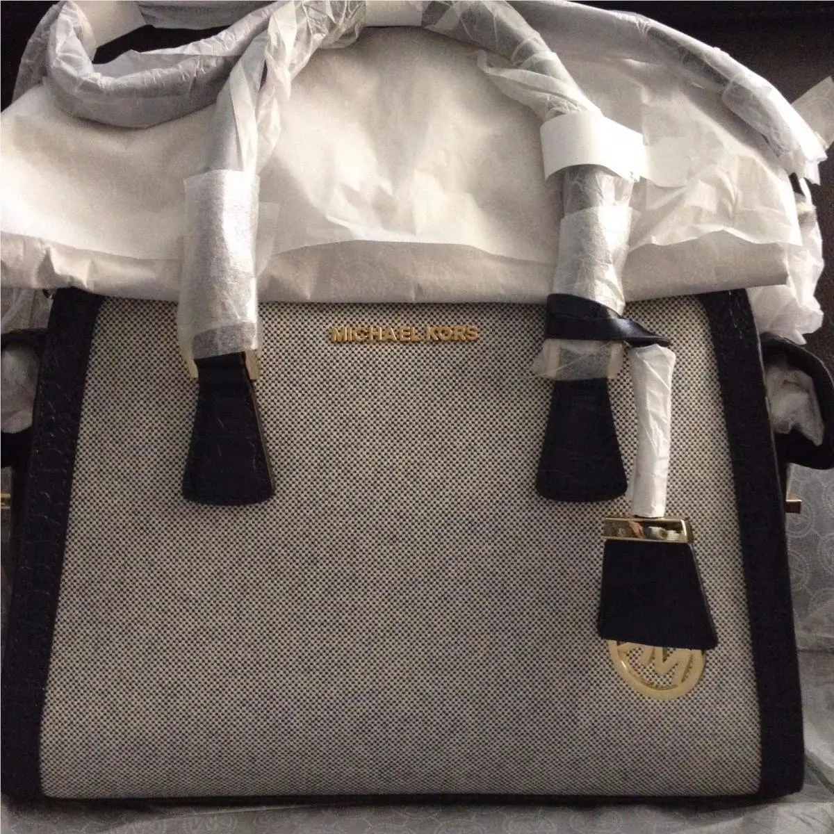 Kors Harper Medium Two-tone Canvas Satchel Navy