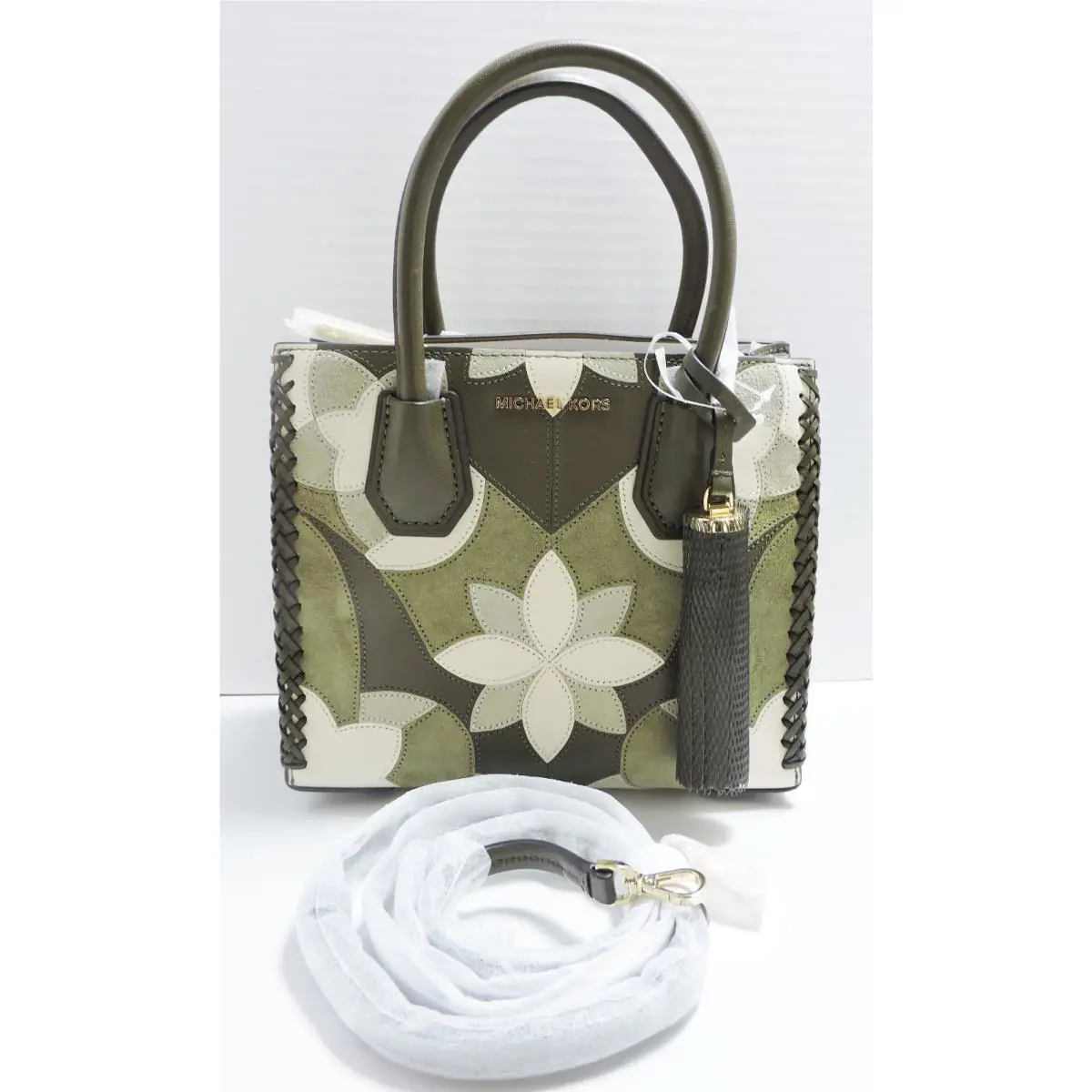 Michael Kors Mercer Medium Olive Tri Textures Medium Leather Satchel