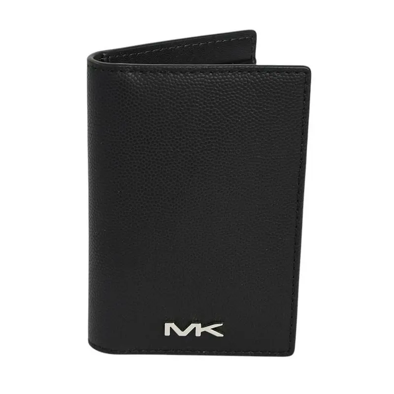 Michael Kors Black Malone Pebbled Leather Folding Card Case