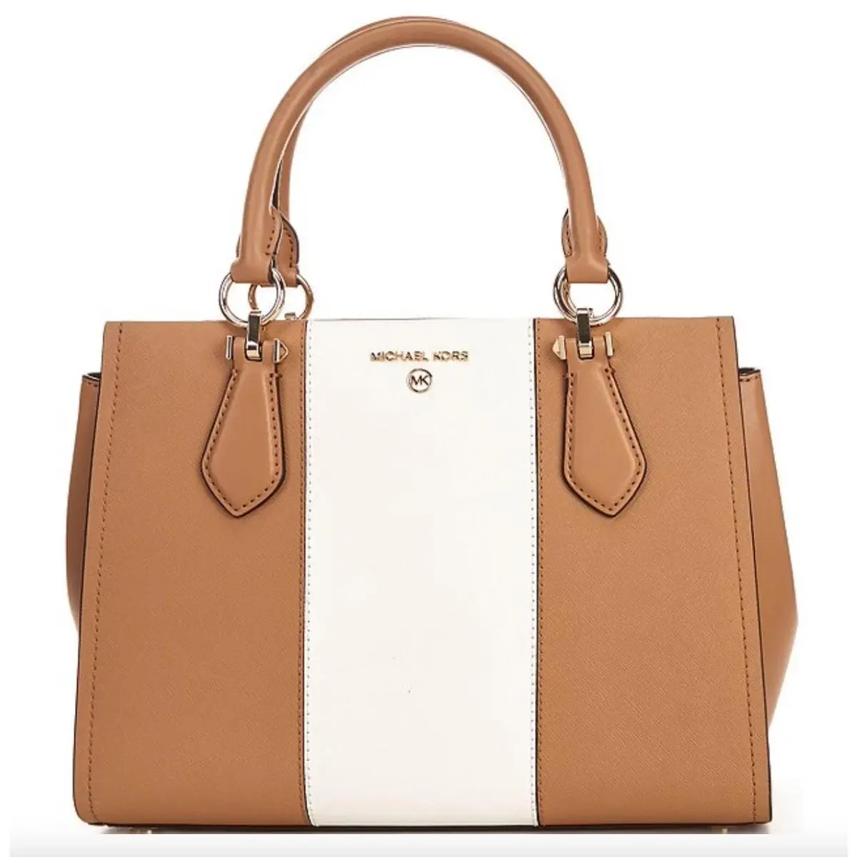 Michael Kors Marilyn Medium Saffiano Leather Satchel Bag - Peanut Multi