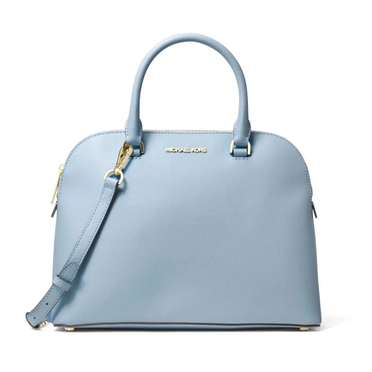 Michael Kors Cindy Large Leather Dome Satchel Bag Pale Blue 38S9XCPS3L - Handle/Strap: Blue, Hardware: Gold, Exterior: Blue