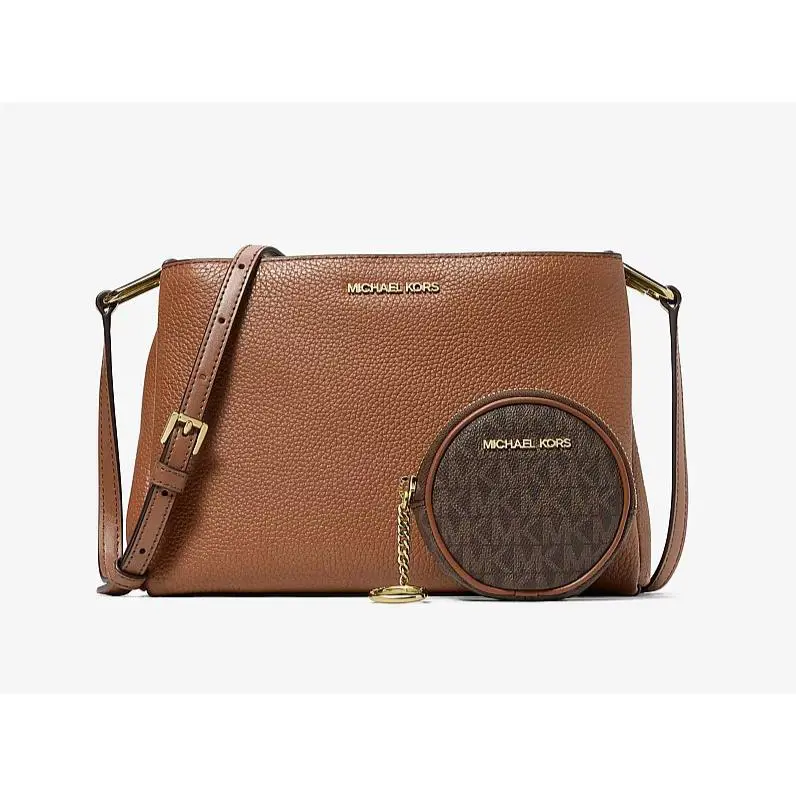 Michael Kors Trisha Pebbled Leather Crossbody Bag with Pouch Gift Set Luggage