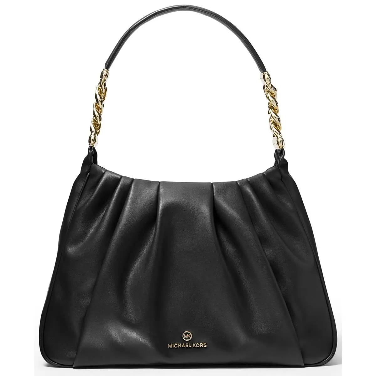 Michael Kors Hannah Medium Shoulder Bag Black 30T1GNNL2U - Handle/Strap: Black, Hardware: Gold, Exterior: Black