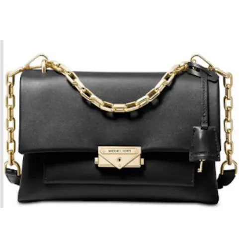 Michael Kors Cece Polished Leather Chain Small Shoulder Bag Black/gold
