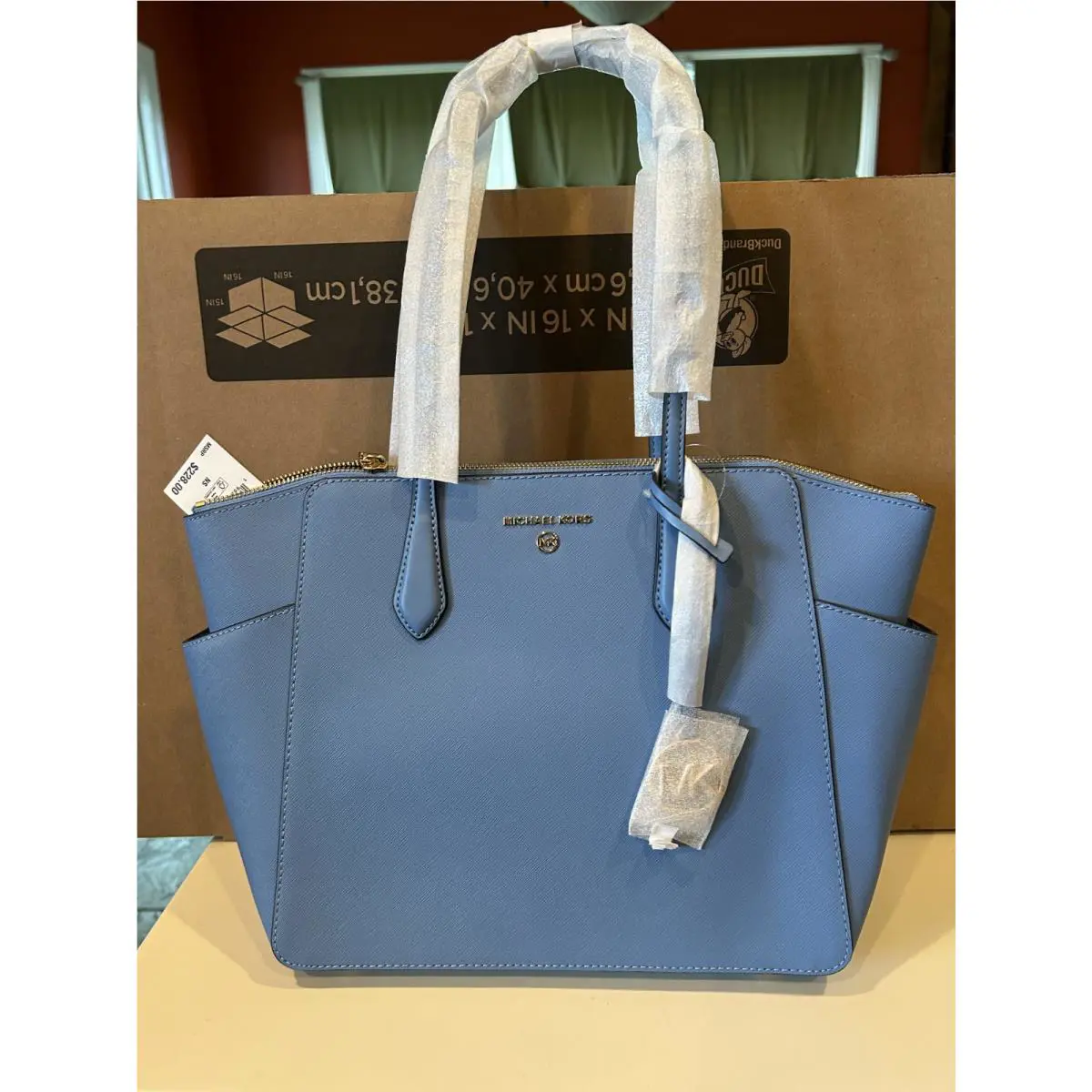 Michael Kors French Blue Mid TZ Leather Tote 10 x 15 Gold Trim