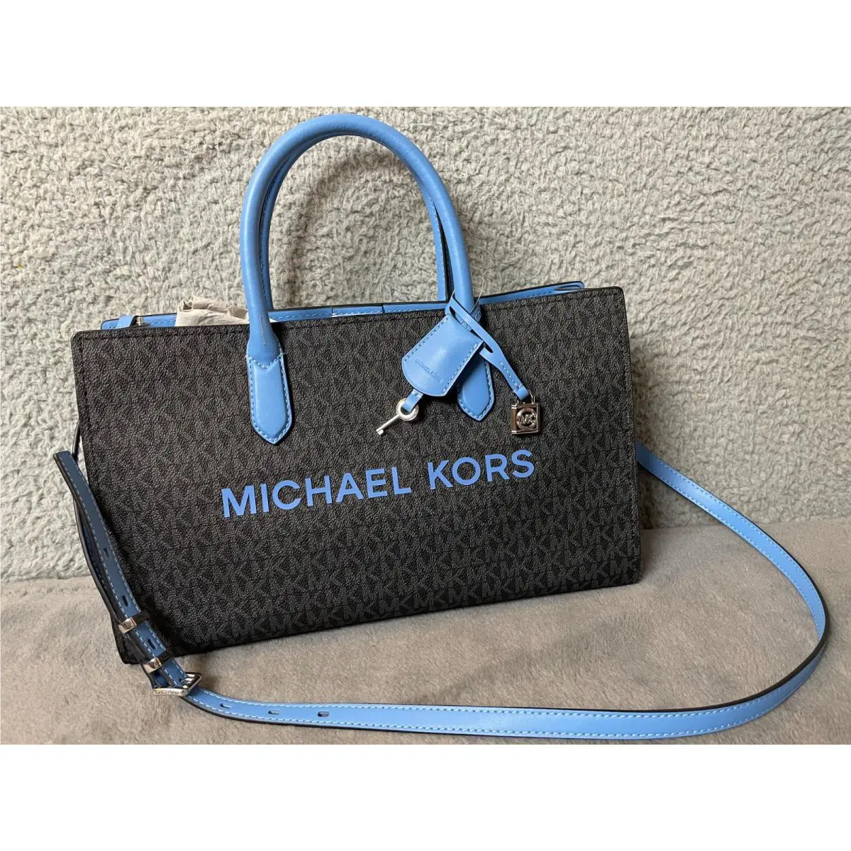 Michael Kors Scarlett South Pacific Signature Tote Satchel Handbag Blue Gray