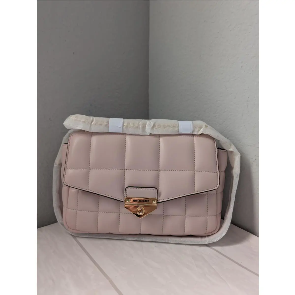 Michael Kors Soho Large Quilted Shoulder Bag in Powder Blush