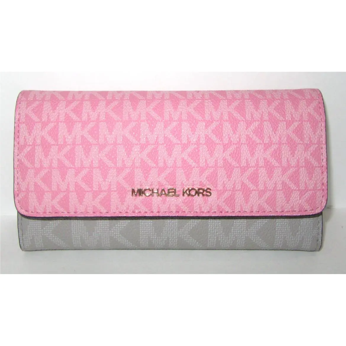 Michael Kors Jet Set Travel Large Trifold Wallet Carnation Signature