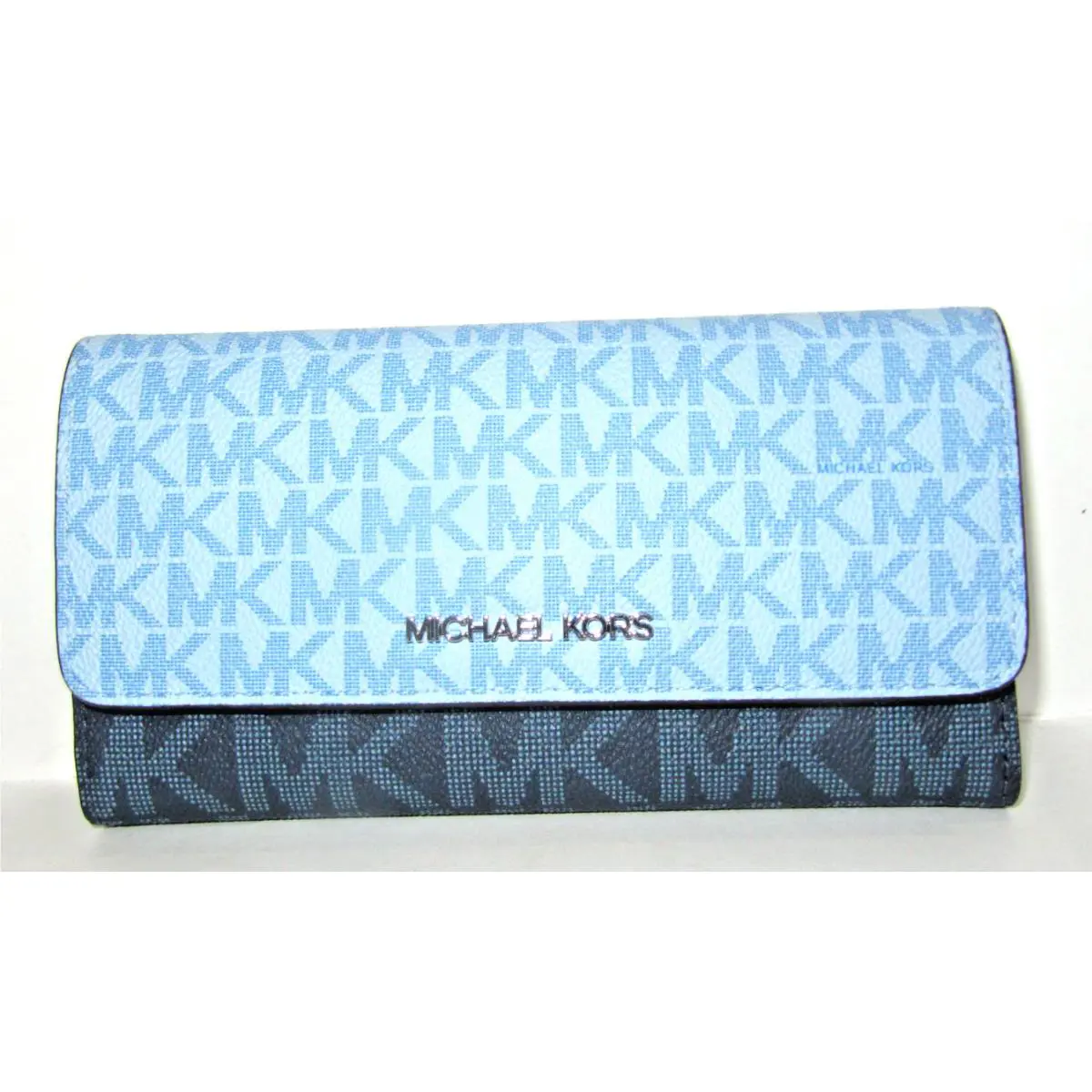 Michael Kors Jet Set Travel Large Trifold Wallet Ocean Blue Signature