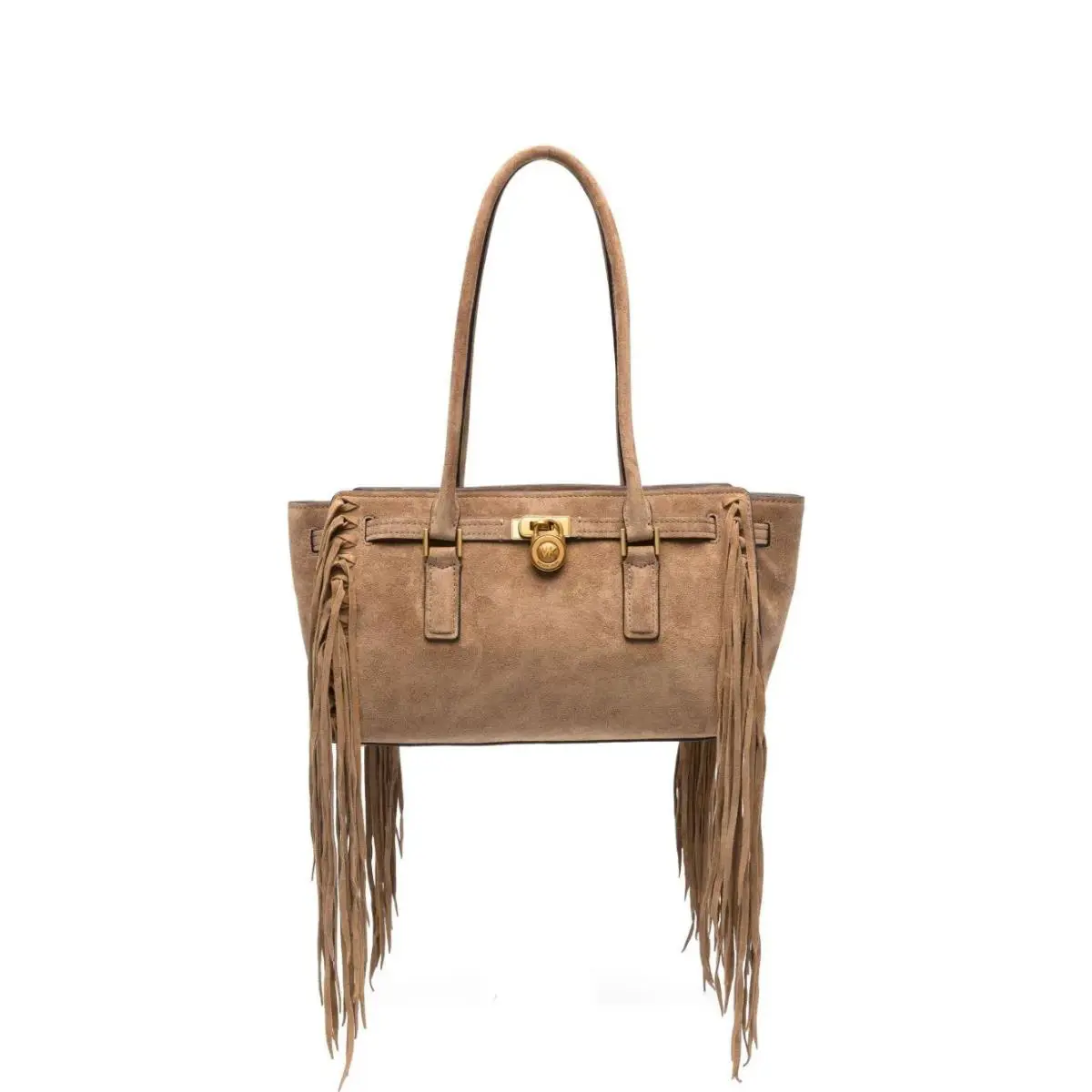 Michael Kors Hamilton Moderne Fringe Shoulder Tote Purse Husk Brown Medium