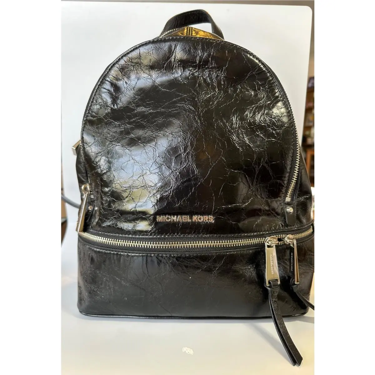Michael Kors Rhea Women’s Medium Black Crinkle Leather Backpack