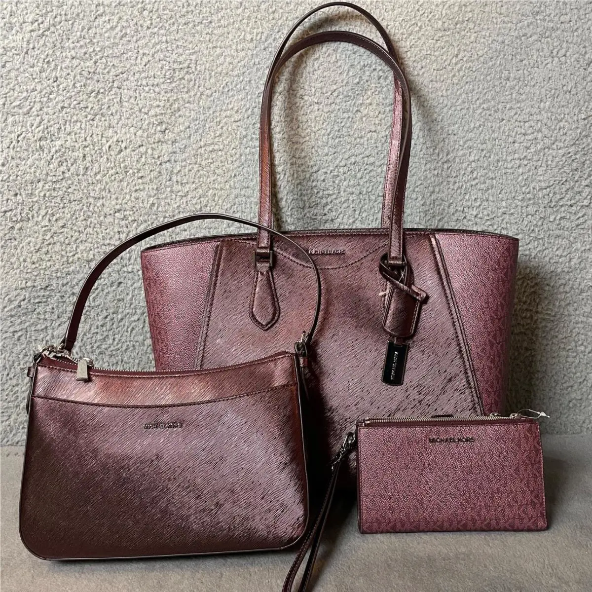 Michael Kors Taryn Jet Set Large Tote Pouchette Handbag Wristlet Wallet Oxblood