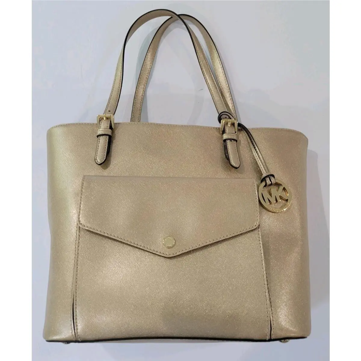 Michael Kors Pale Gold Jet Set Front Pocket Leather Tote Large