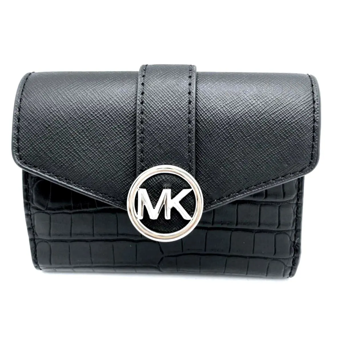 Michael Kors Carmen Med Crocodile Embossed Tri-fold Envelope Wallet Black