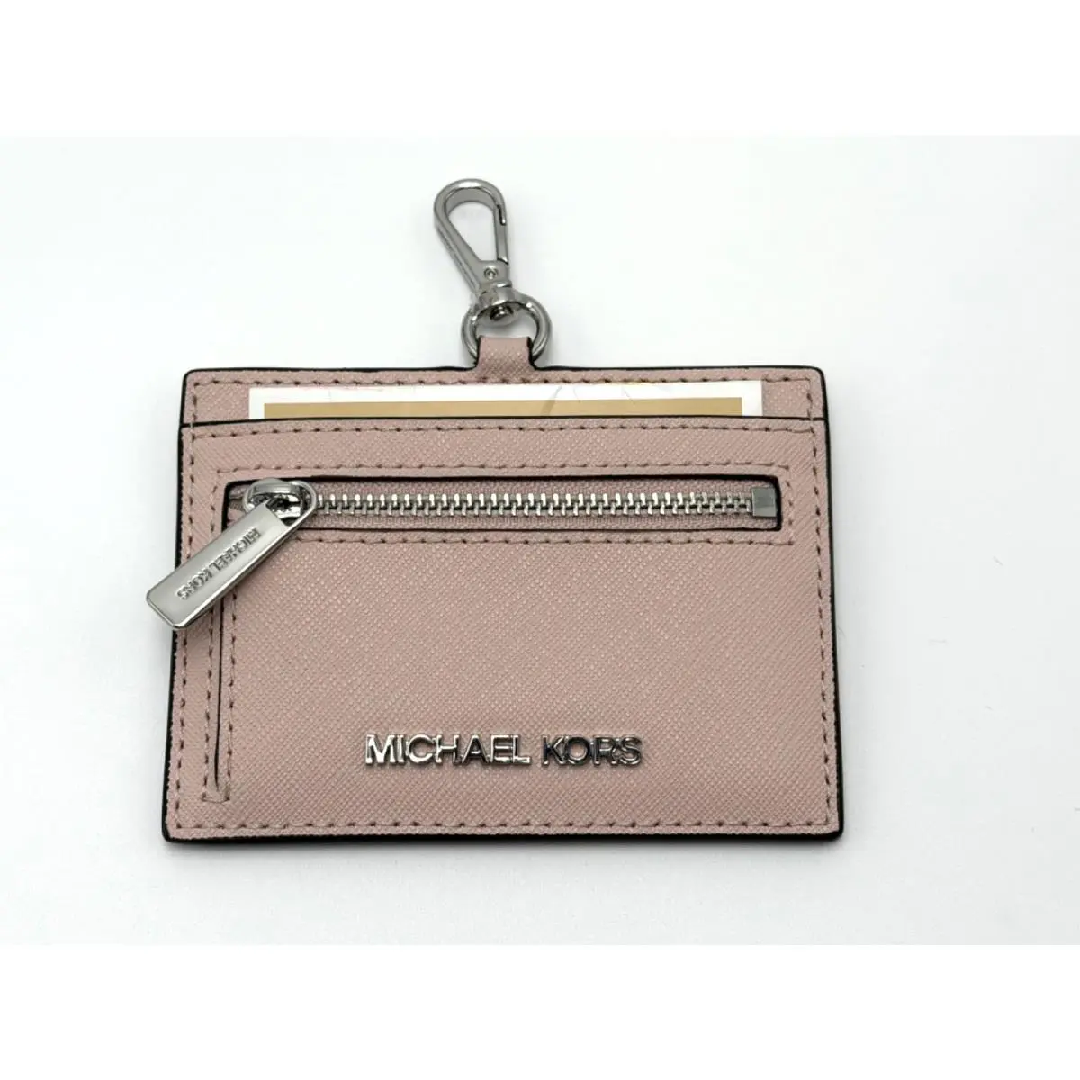 Michael Kors Jet Set Travel Saffiano Leather Card Case Lanyard Pink Powder Blush