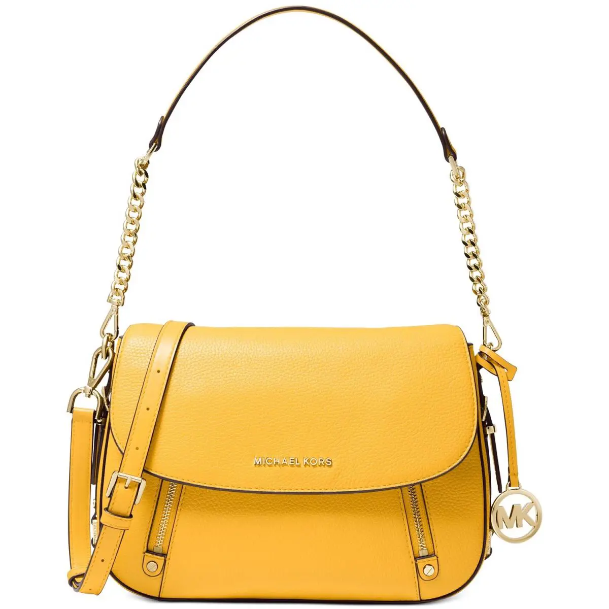 Michael Kors Bedford Legacy Medium Leather Shoulder Bag Sunflower 30F9G06L2L - Handle/Strap: Sunflower, Hardware: Gold, Exterior: Sunflower