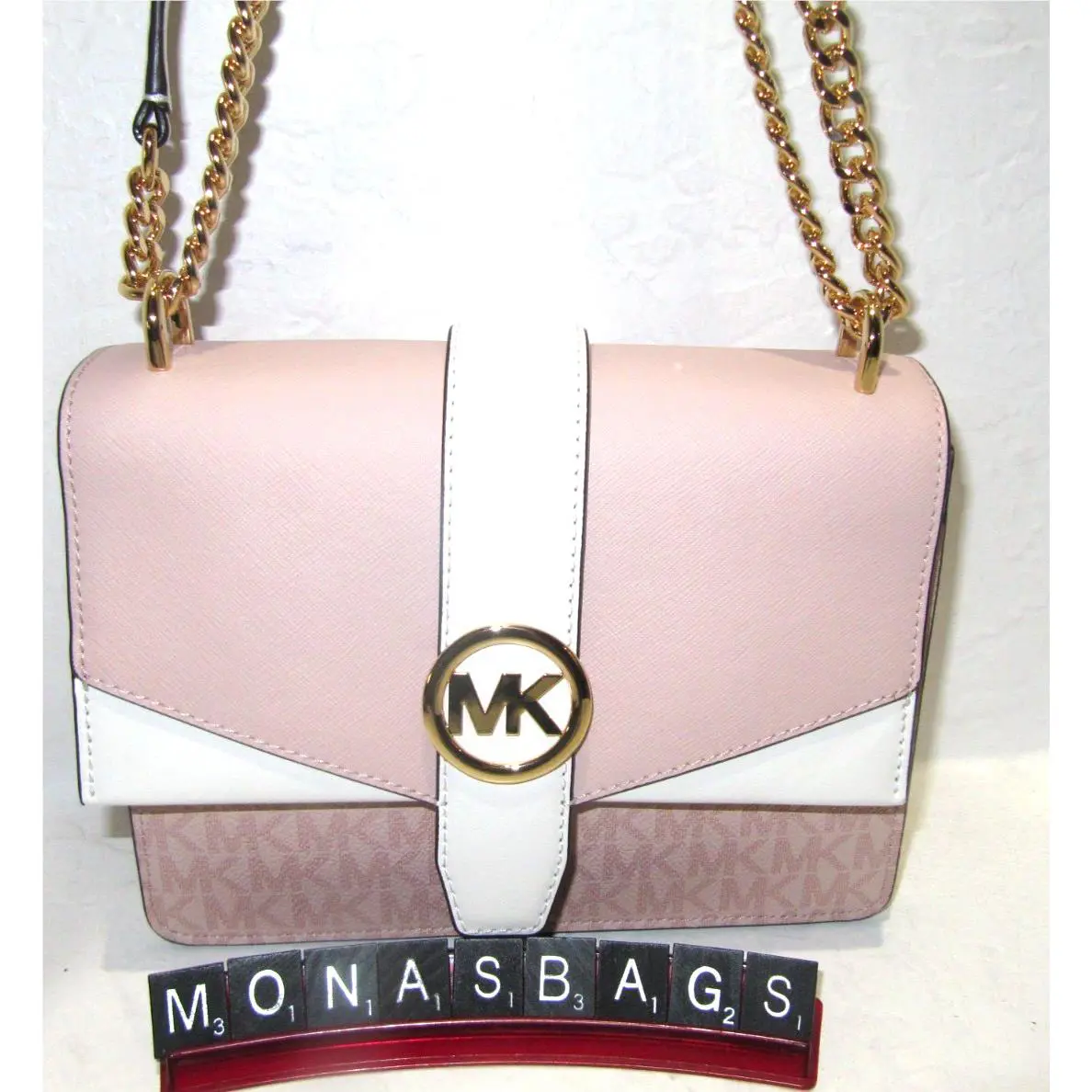 Michael Kors Greenwich Flap Crossbody Handbag Powder Blush Pink Bag