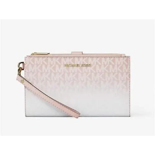 Michael Kors Jet Set Travel Large Double Zip Wristlet Phone Wallet Powder Ombré