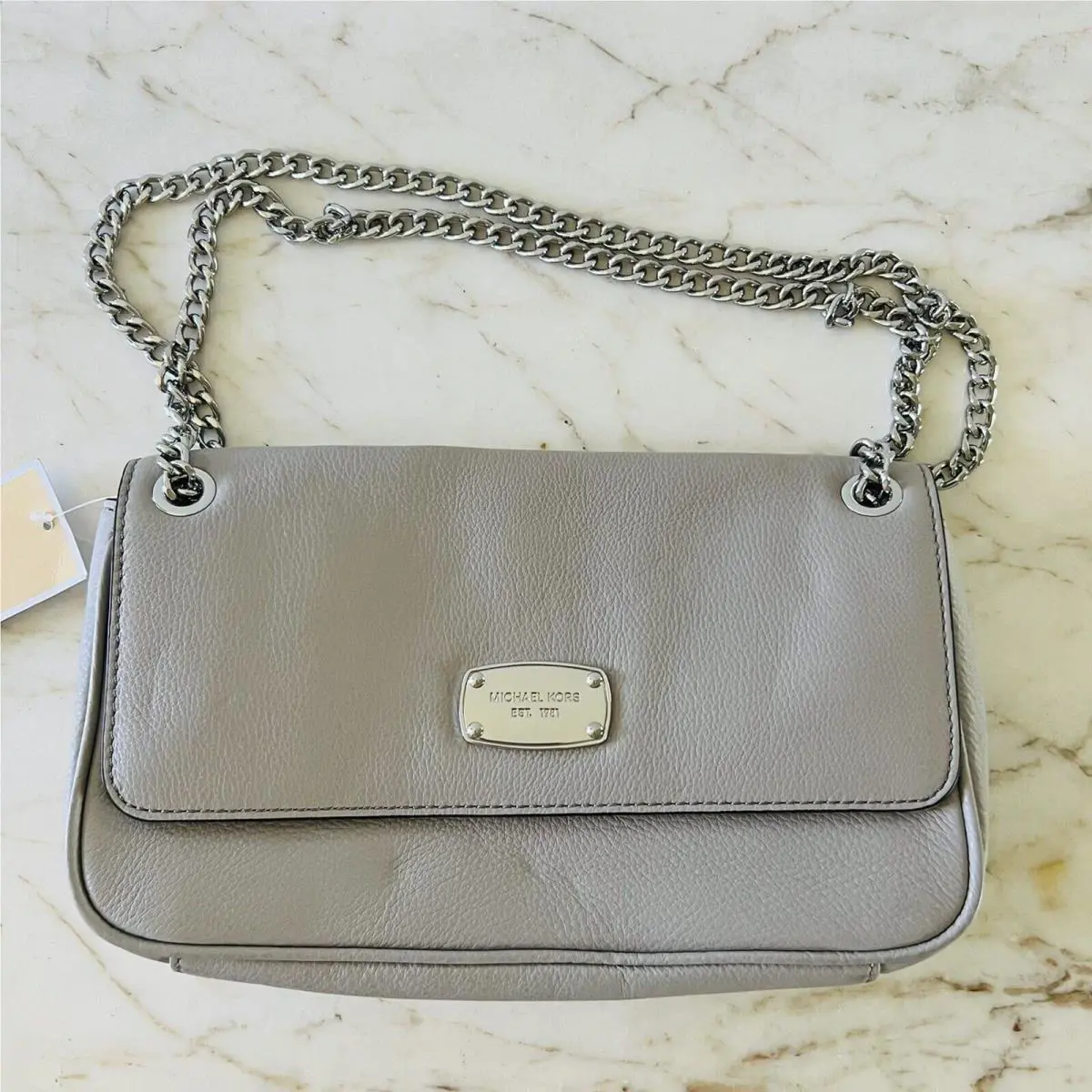 Michael Kors Jet Set Chain Pearl Grey Leather Small Shoulder Flap Shoulder Bag