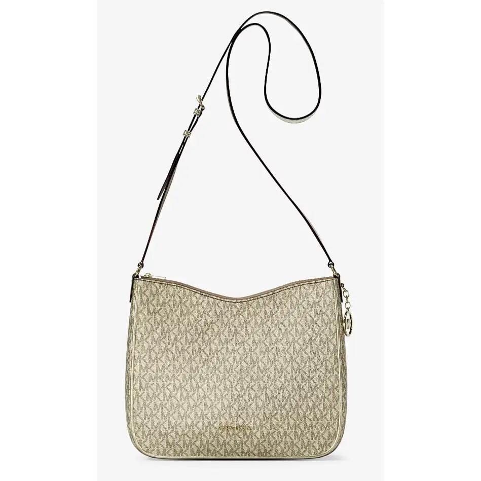 Michael Kors Nayla Medium Messenger Crossbody Bag MK Signature Pale Gold