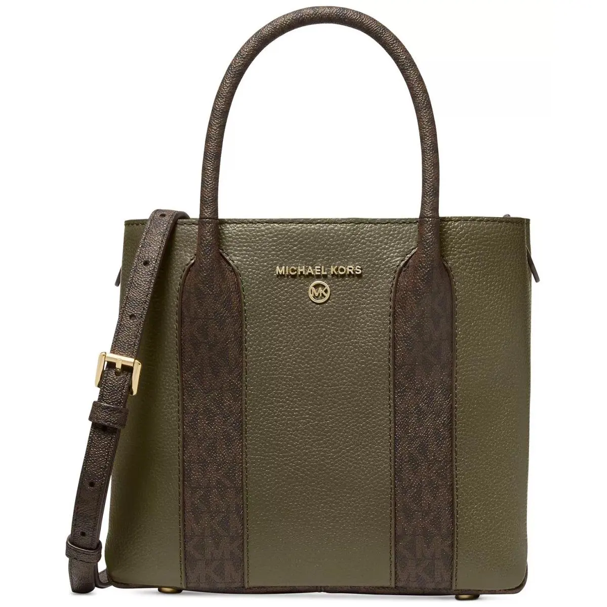Michael Kors Signature Austin Leather Satchel Crossbody Bag Olive 38F2GANM2L - Handle/Strap: Olive, Hardware: Gold, Exterior: Olive