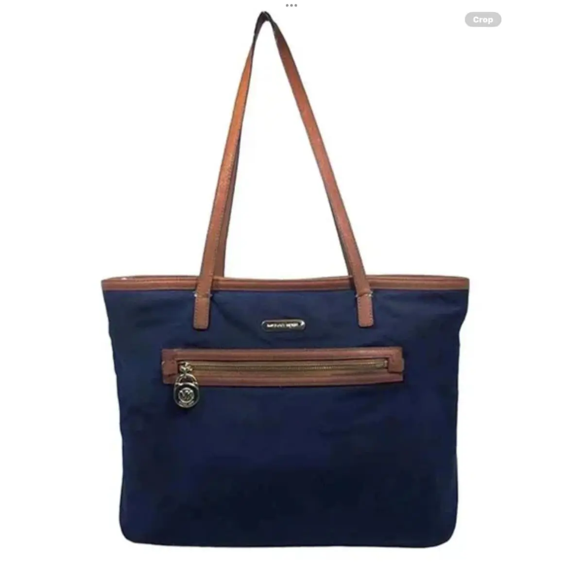Michael Kors MK Kempton Blue Nylon Saffiano Large Leather Satchel Tote
