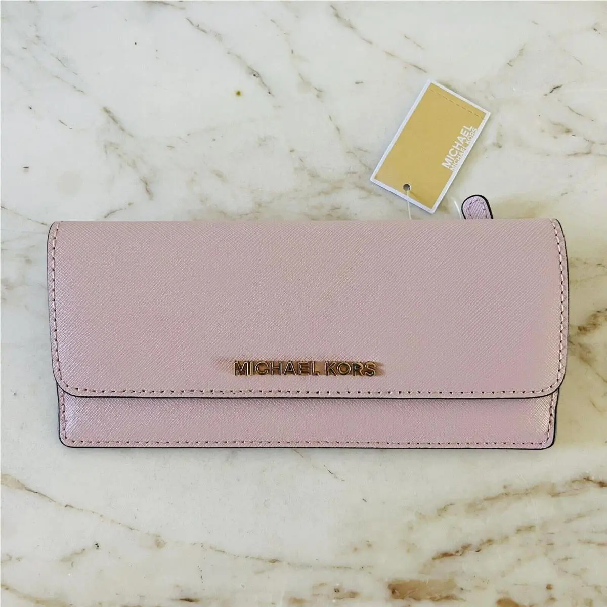 Michael Kors Jet Set Travel Blossom Pink Leather Flat Continental Wallet
