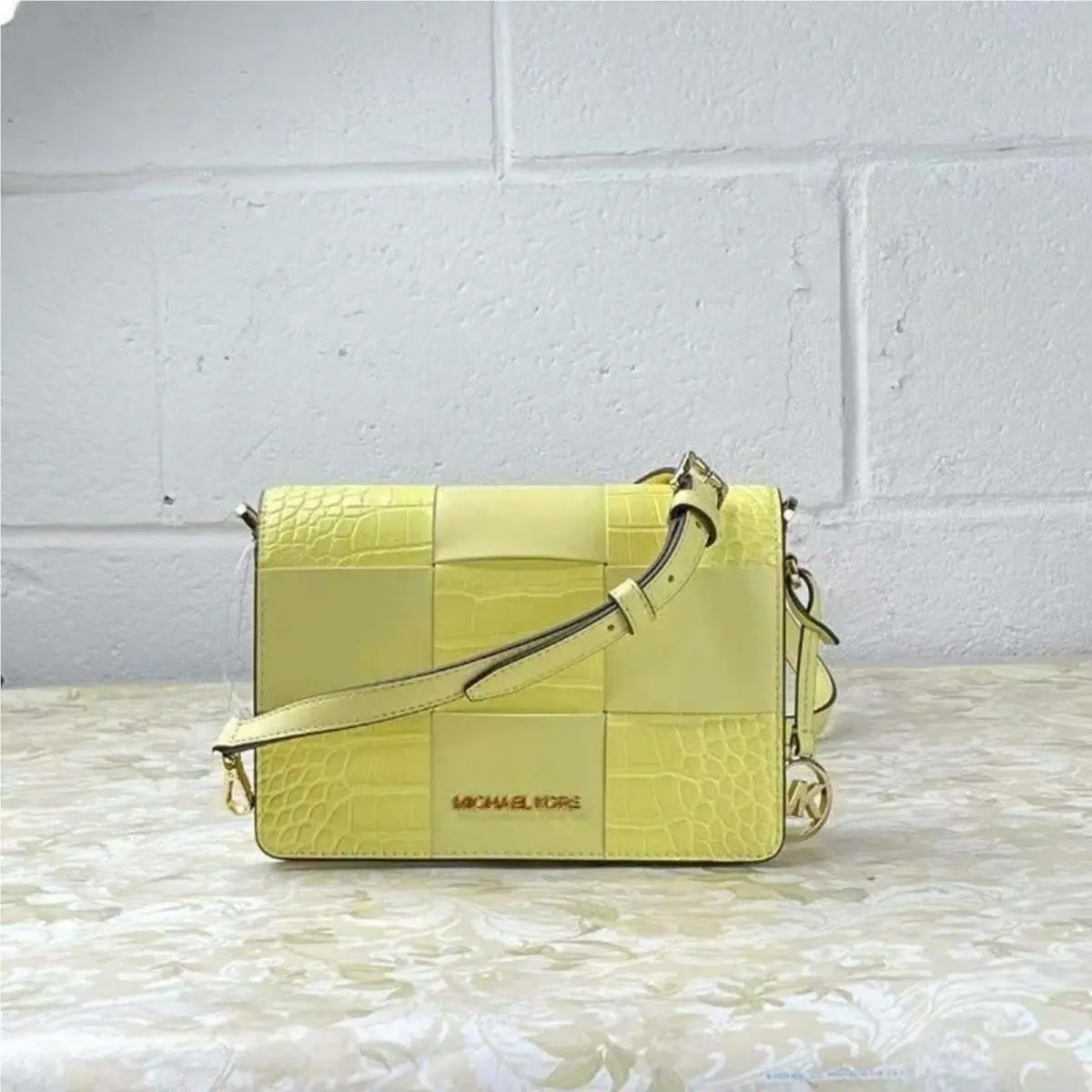 Michael Kors 35T1GM9C1E Mercer Small Crocodile Embossed Crossbody IN Buttercup