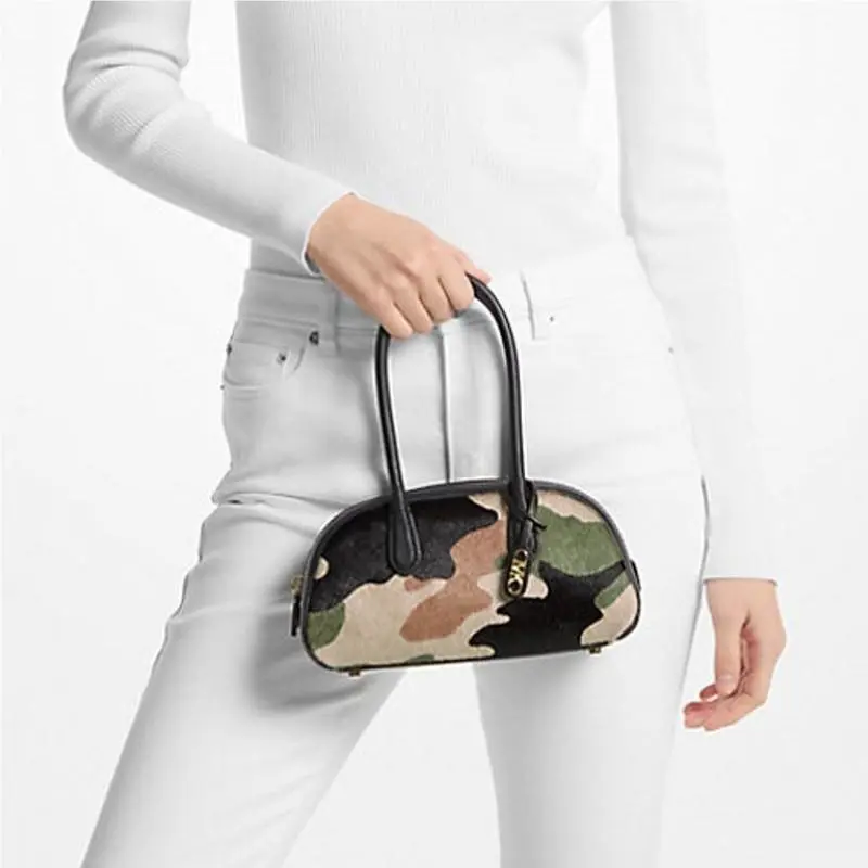 Michael Kors Lulu Small Handle Satchel Smoky Olive Multi Calf Hair Camo