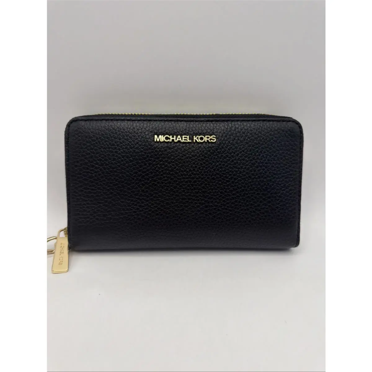 Michael Kors Jet Set Travel Zip Around Wallet Wristlet Gold/black Leather
