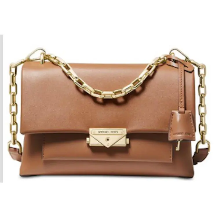 Michael Kors Cece Polished Leather Chain Small Shoulder Bag Acorn/gold