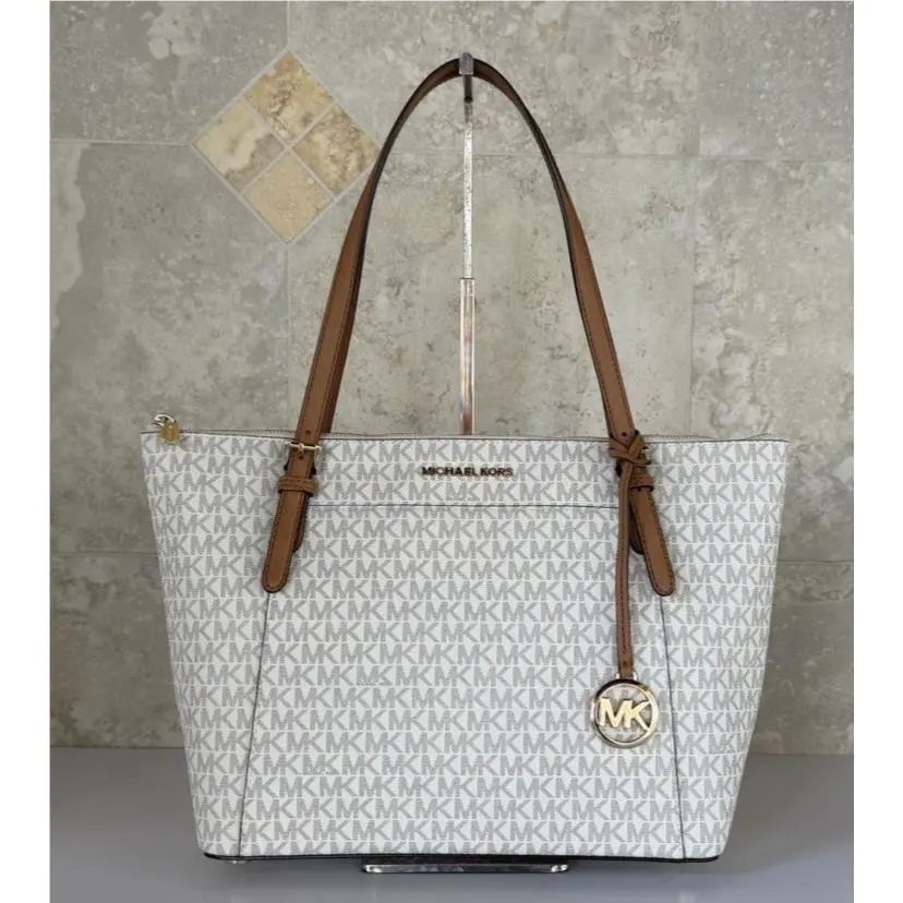 Michael Kors Ciara Large Top Zip Shoulder Tote Bag MK Vanilla/acorn