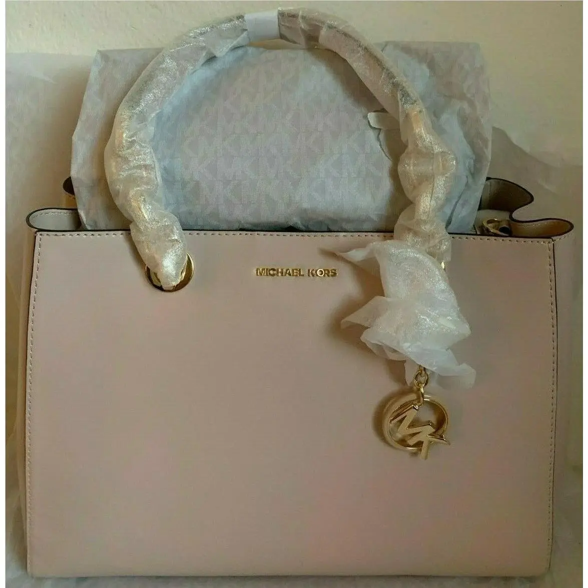 Michael Kors Cynthia Medium Dressy Leather Satchel Soft Pink P