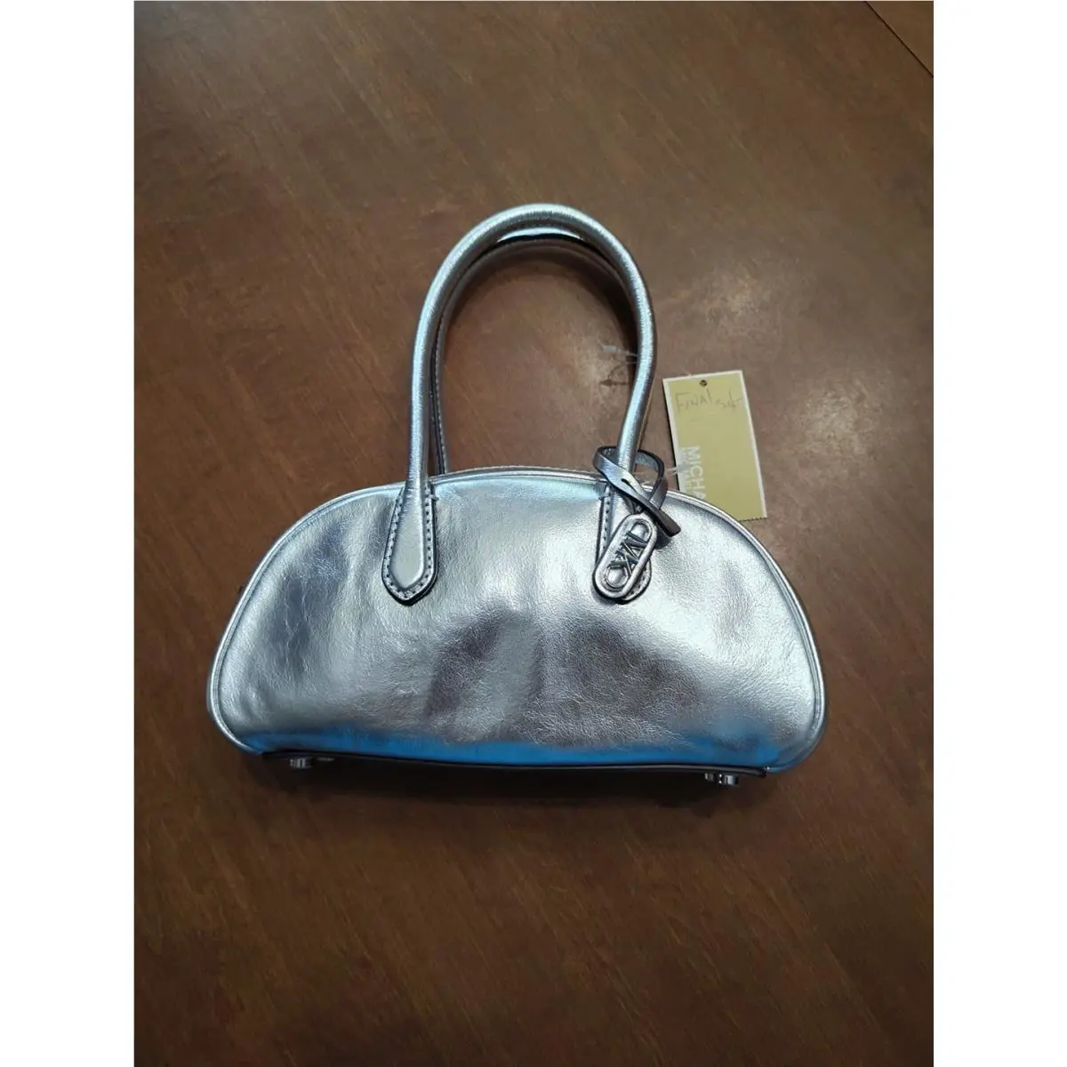 Michael Kors Handbag Lulu SM Handle Satchel Metallic Leather Silver