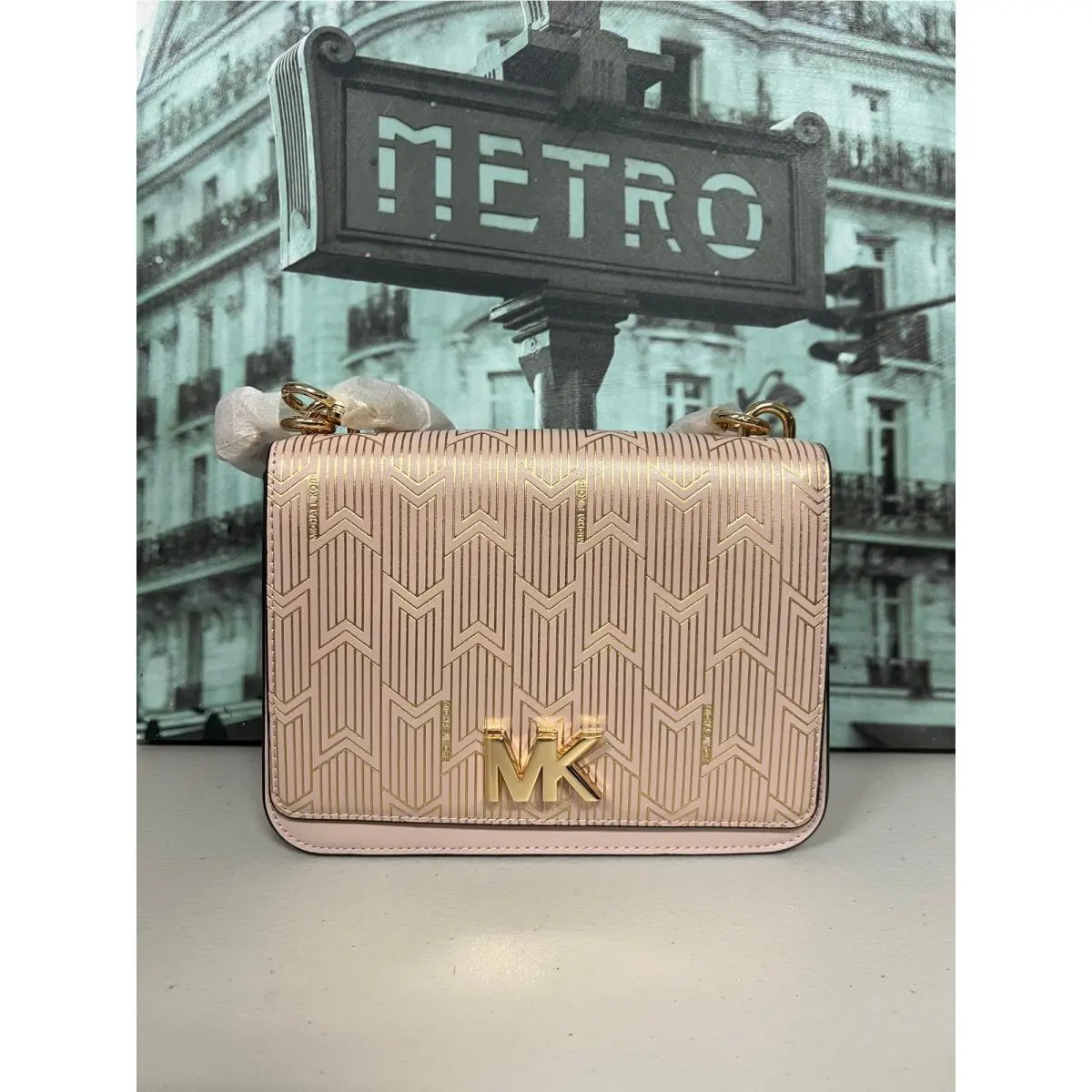 Michael Kors 30H8MOXL7M Mott Large Metallic Deco Leather Crossbody Bag