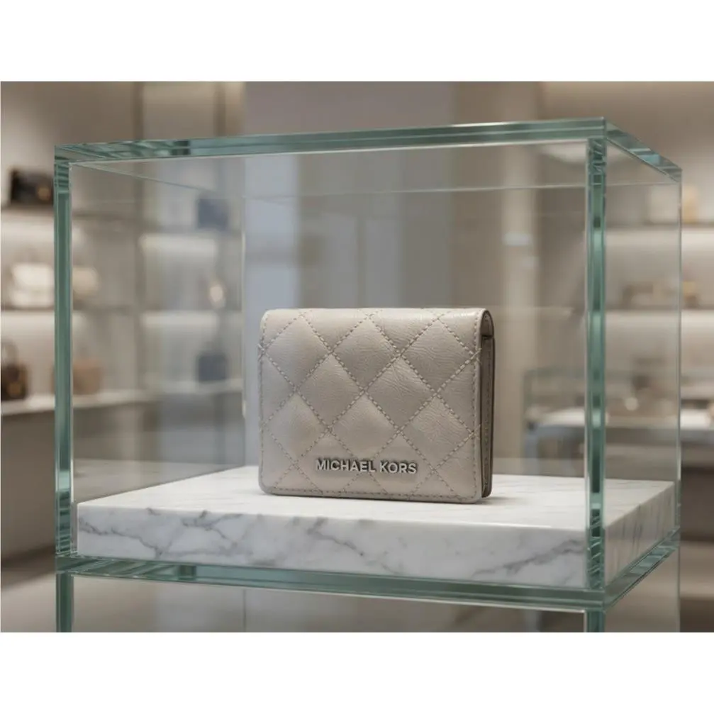 Michael Kors Patent Jet Set Travel Flap Card Billfold Wallet Cement