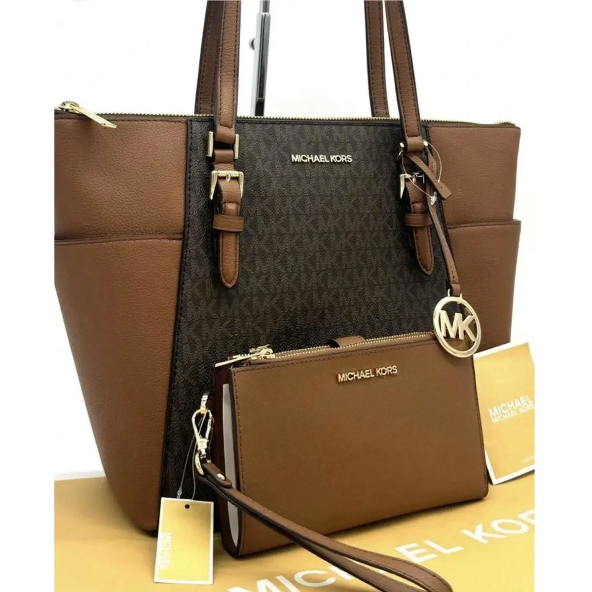Michael Kors Charlotte Large Top Zip Shoulder Tote + Wallet Set