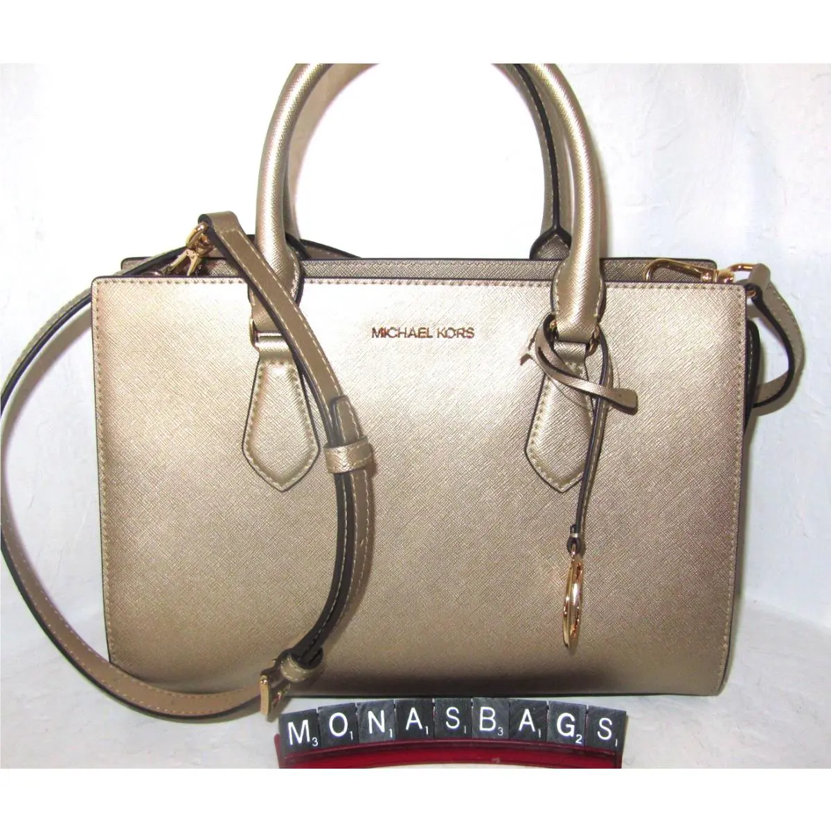 Michael Kors Sheila Medium Pale Gold Metallic Leather Satchel