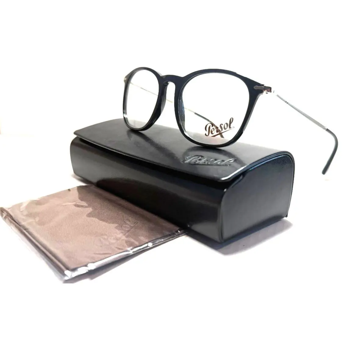 Persol P 3124-V 95 Round Black W/silver Temples Eyeglasses 50-19