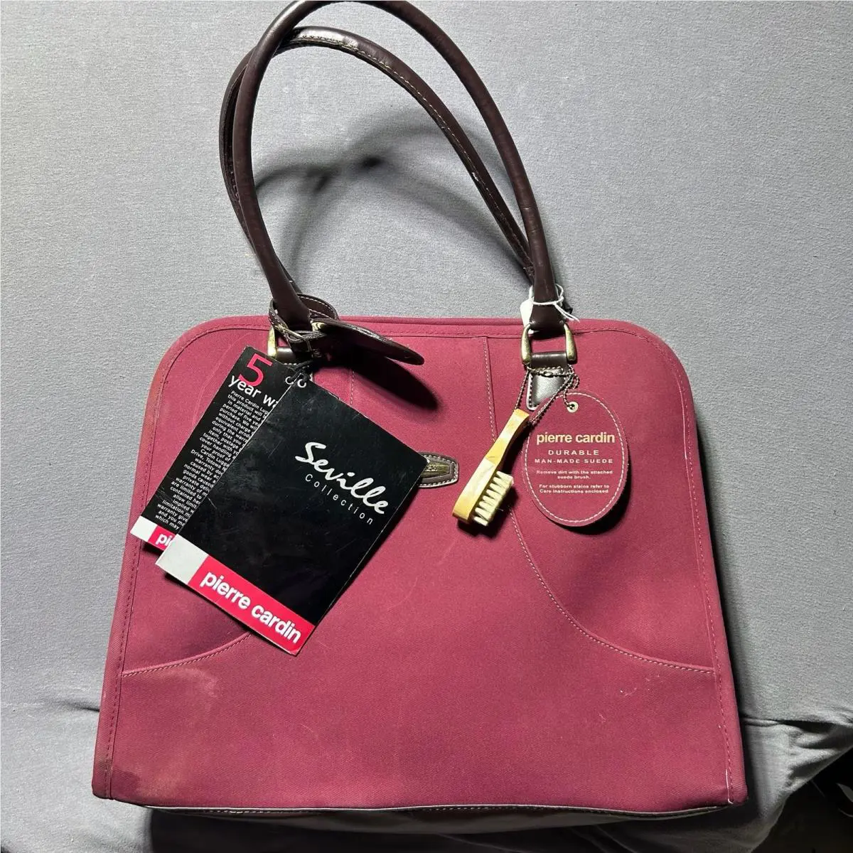 Vtg Pierre Cardin Seville Collection Burgundy Suede Handbag Tote Lock