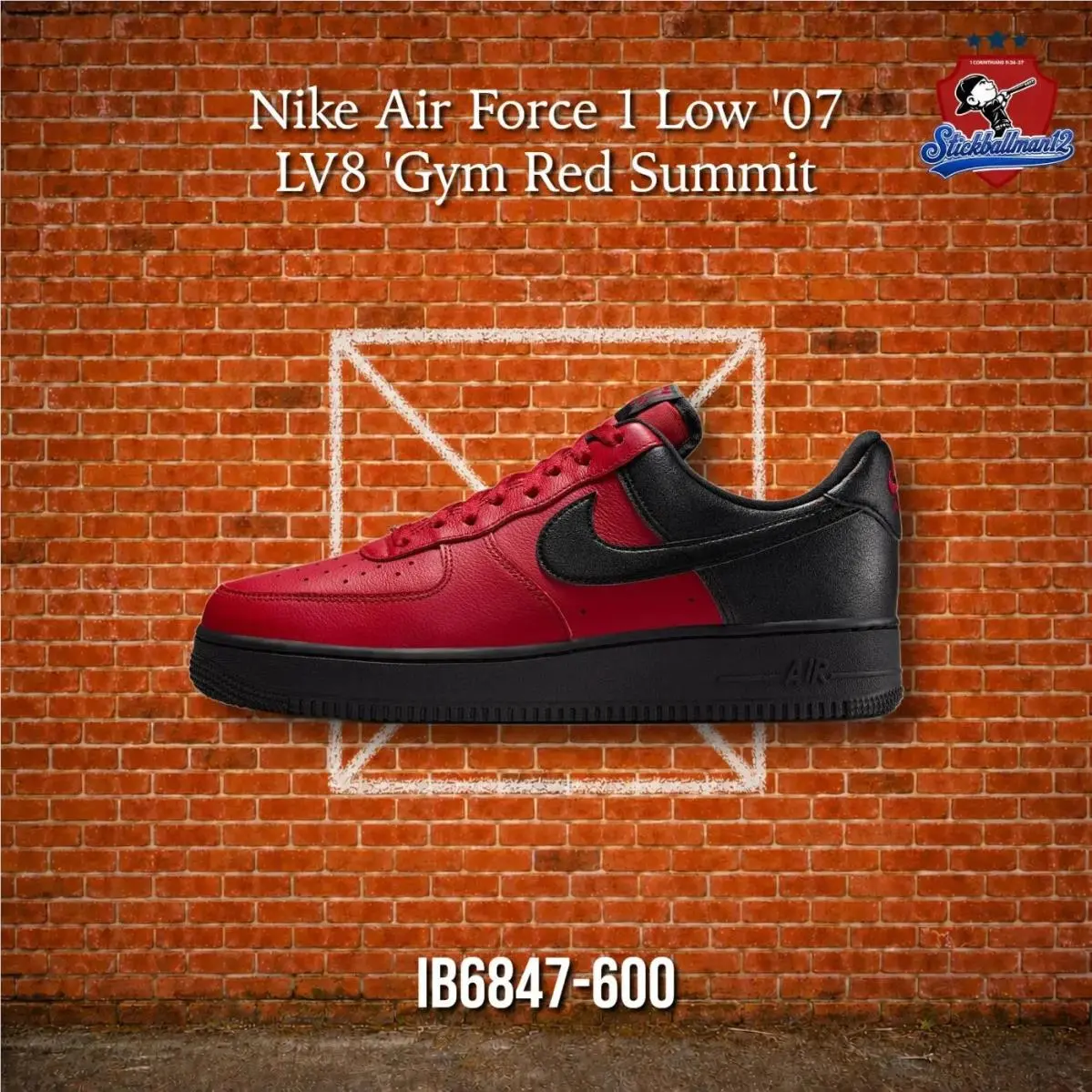 Air Force 1 Low `07 LV8 Gym Red Summit White Black IB6847-600 by Nike