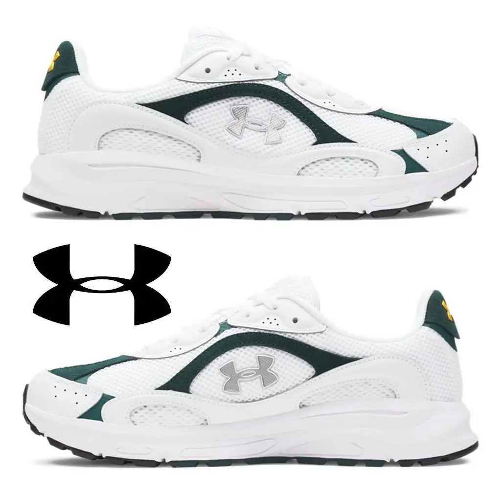 Under Armour Tech Runner Shoes Men`s Training Sneakers Comfort Running Sport - White, Manufacturer: White / Arden Green / Metallic Silver - 101