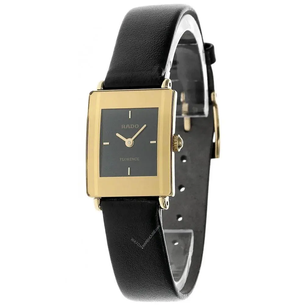 Rado Florence Quartz 18mm Black Dial Gold Bezel Women`s Watch 153.3606.2