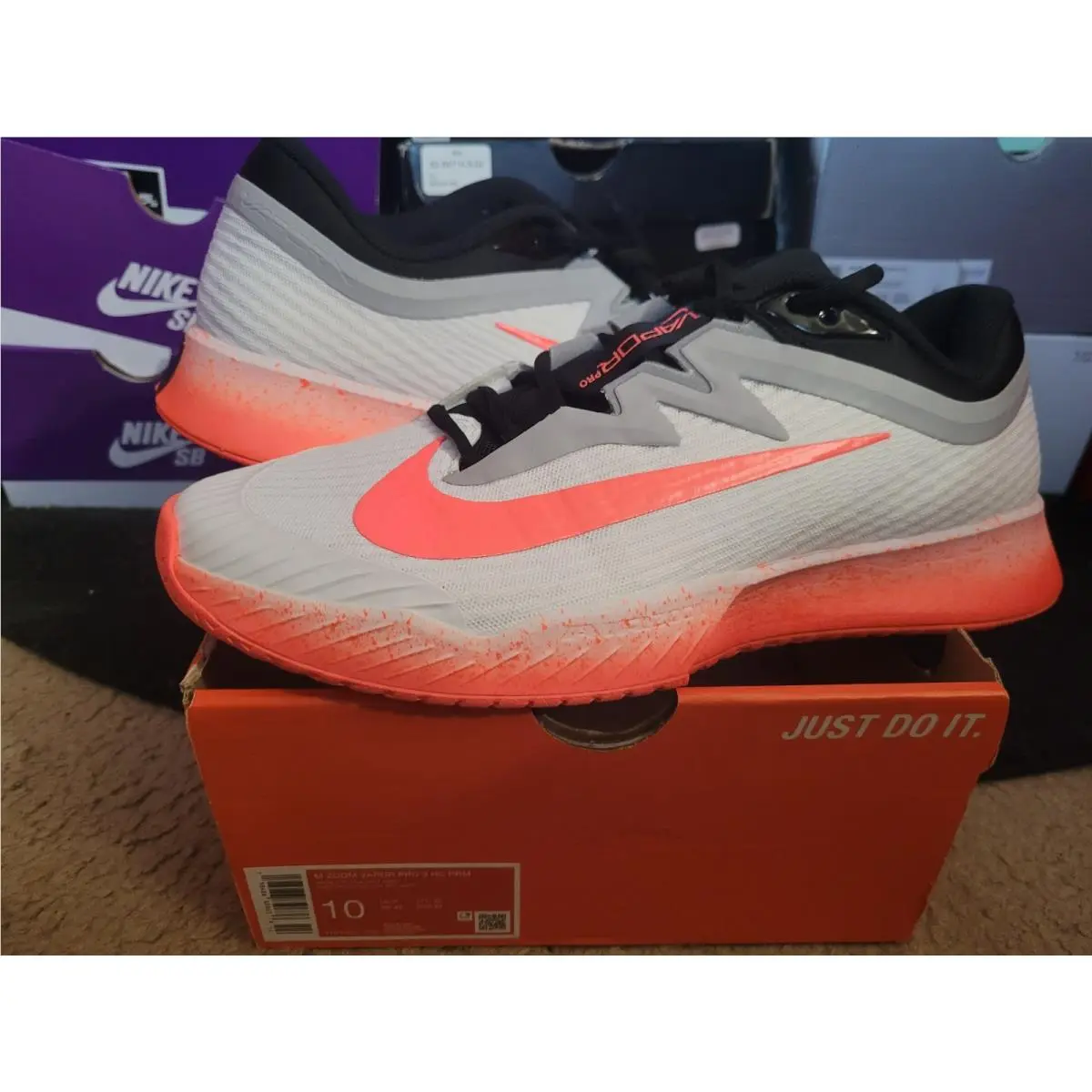 Nike Air Zoom Vapor Pro 3 HC Prm Premium White Hot Lava Wolf Grey 10 HV1453 100