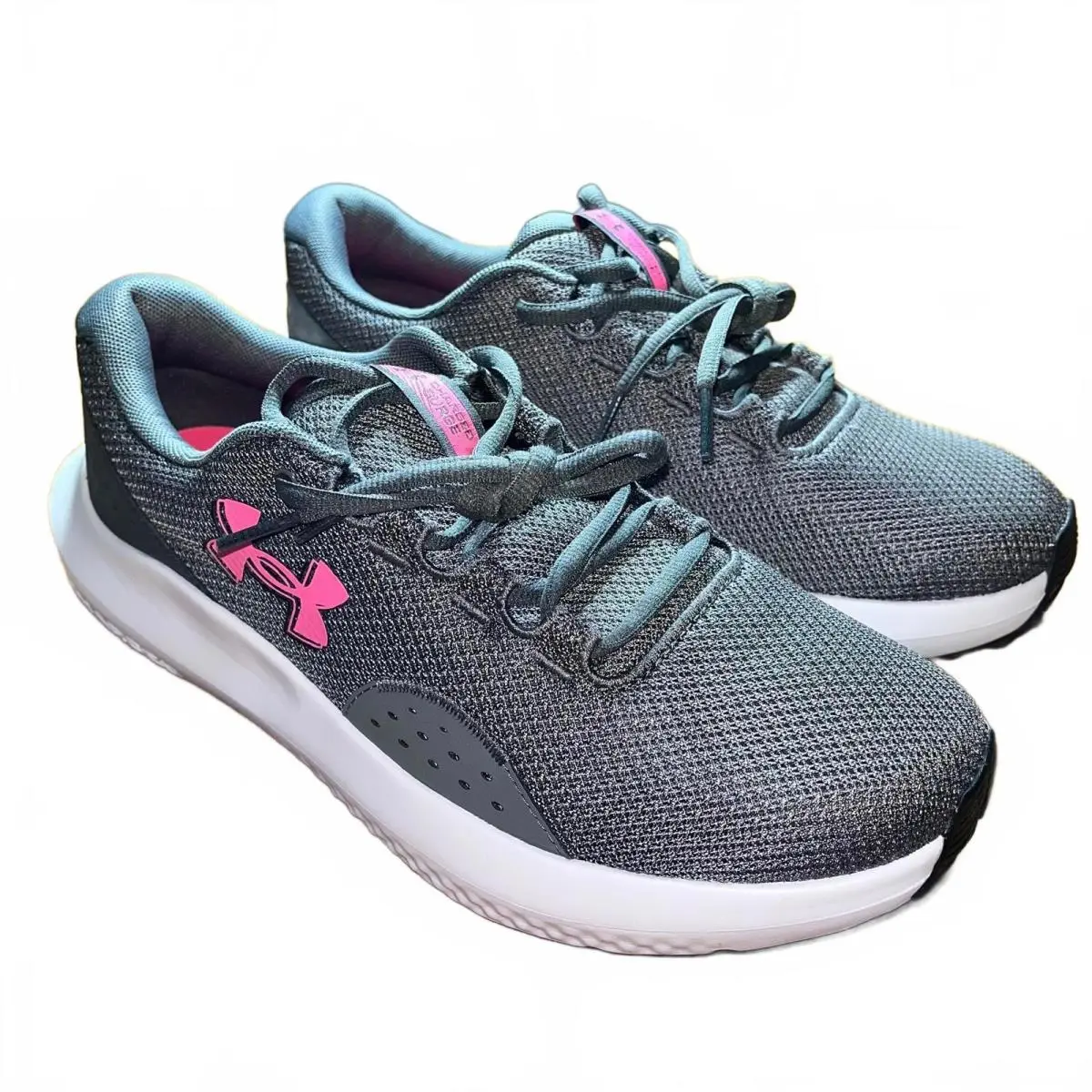 Under Armour Women`s Charged Surge 4 Sneaker Shoes Gray White Pink Size 11