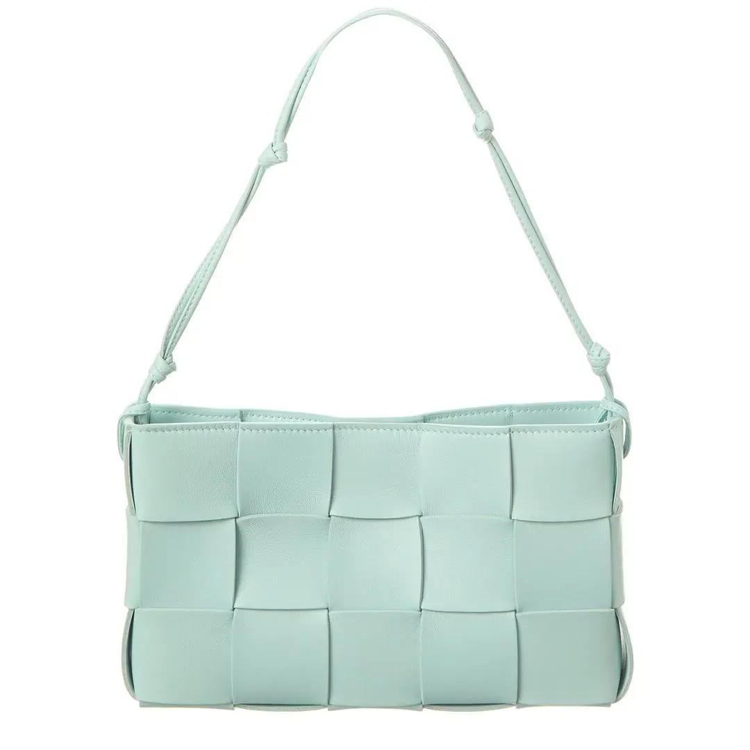 Bottega Veneta Cassette Mini Intreccio Leather Shoulder Bag Women`s Blue