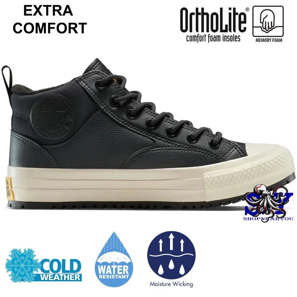 Converse Malden Street Boot Men`s Water-repellent Mid Top Sneakers Black 10