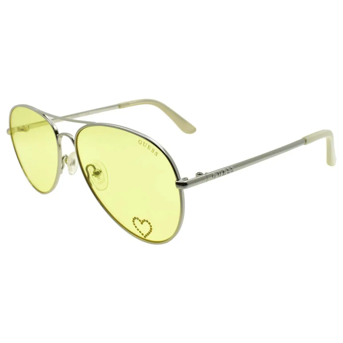 Guess GU7575-S 10E Women`s Sunglasses Aviator Silver / Yellow Heart Detail