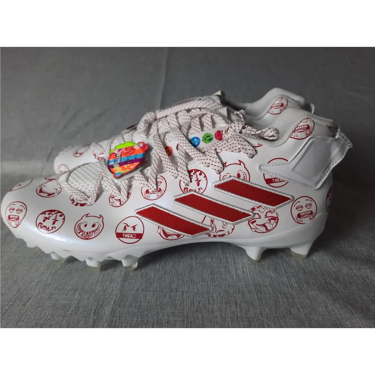 Adidas Men`s US 11.5 Freak 22 Big Mood Football Cleats GZ6901 Emoji White Red